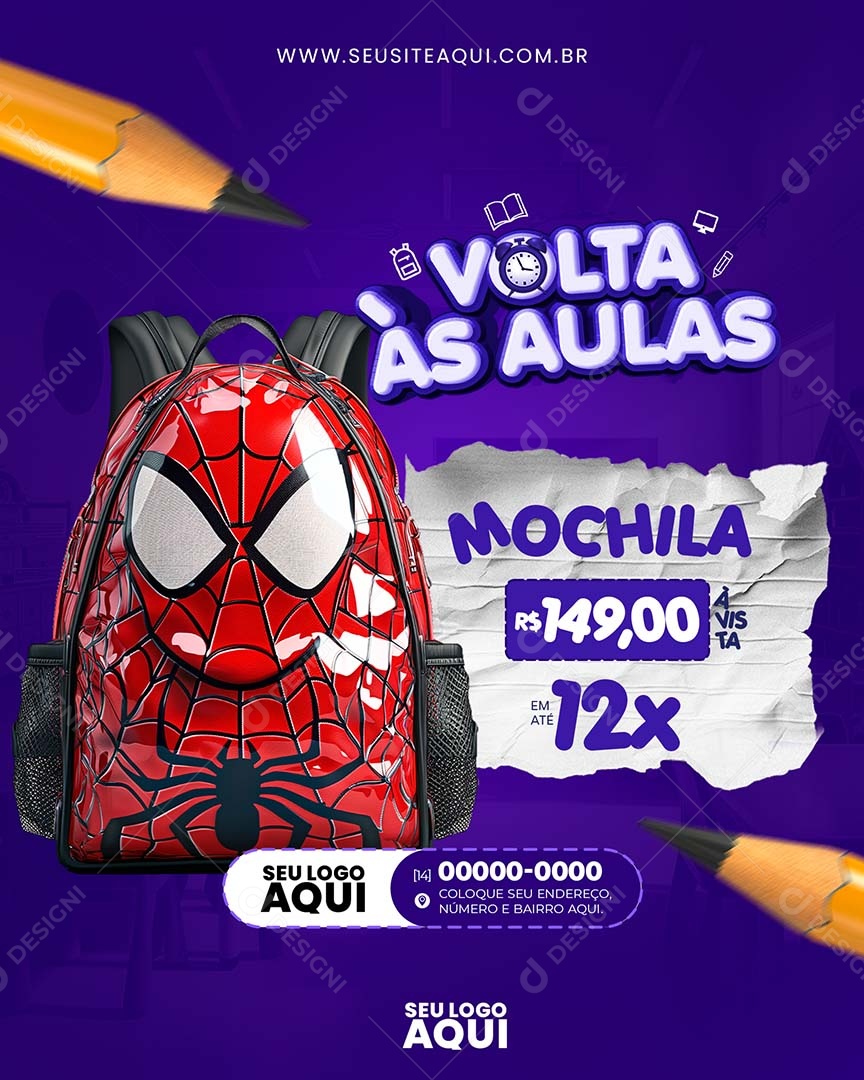 Volta às Aulas Mochila 149,00 Avista Social Media PSD Editável