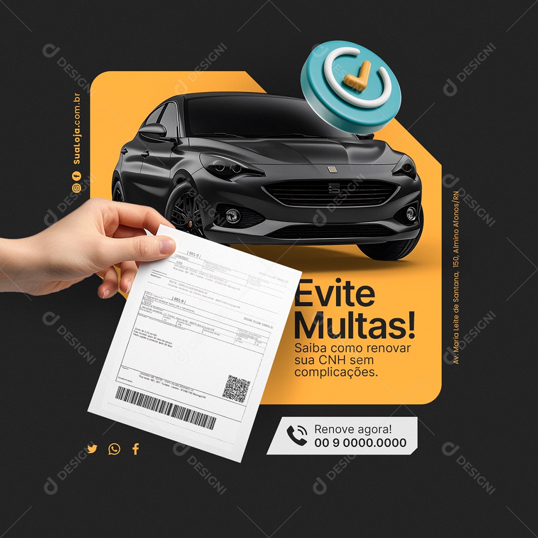 Despachante Evite Multas Saiba como renovar sua CNH sem complicações Social Media PSD Editável