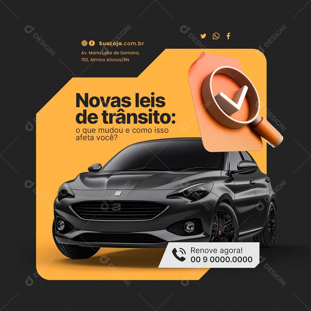 Despachante Novas leis de trânsito Social Media PSD Editável