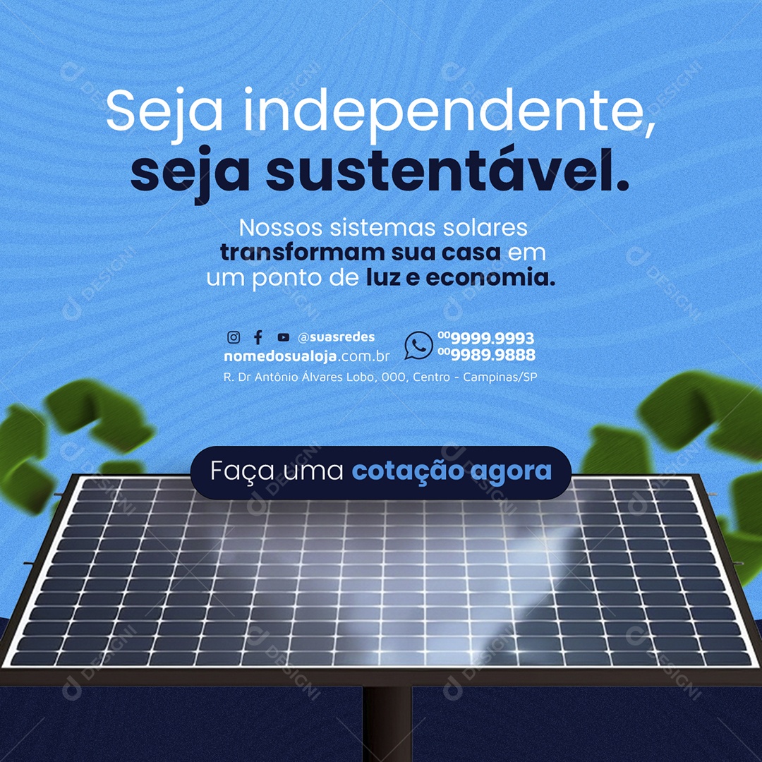 Energia Solar Seja independente seja sustentável Social Media PSD Editável