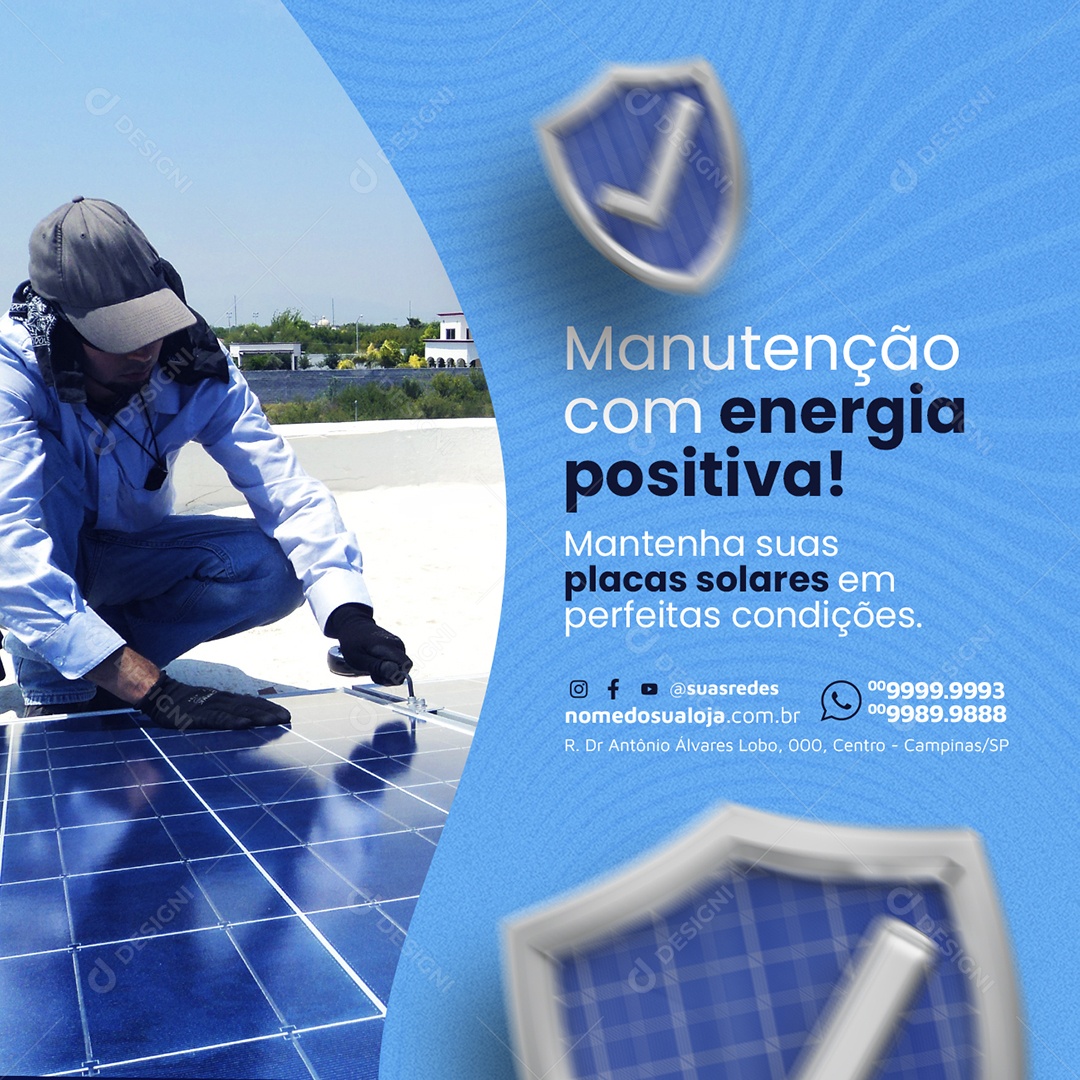 Energia Solar Manutenção com energia positiva Social Media PSD Editável