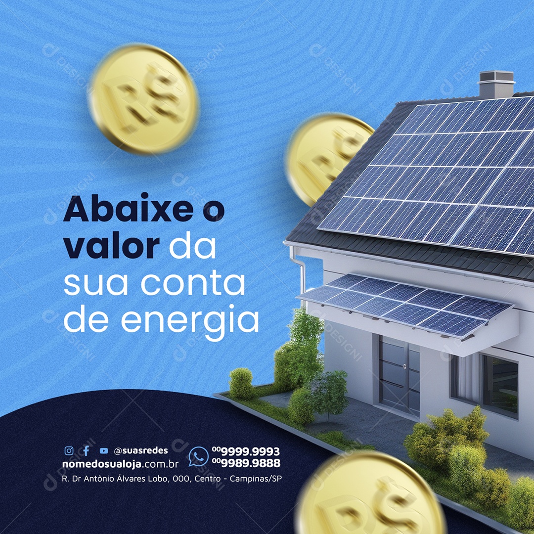 Energia Solar Abaixe o valor da sua conta de energia Social Media PSD Editável