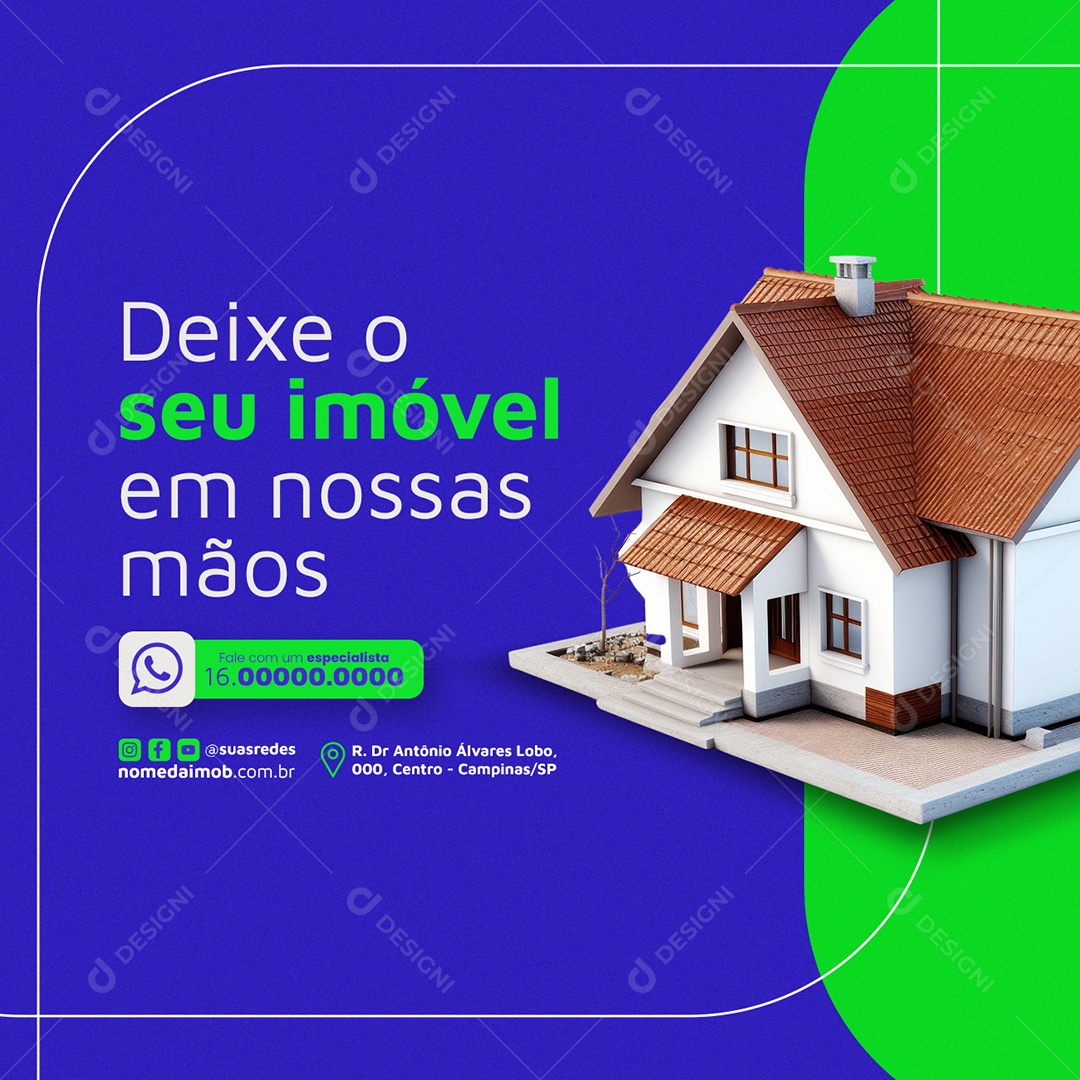 Imobiliária Deixe o seu imóvel em nossas mãos Social Media PSD Editável