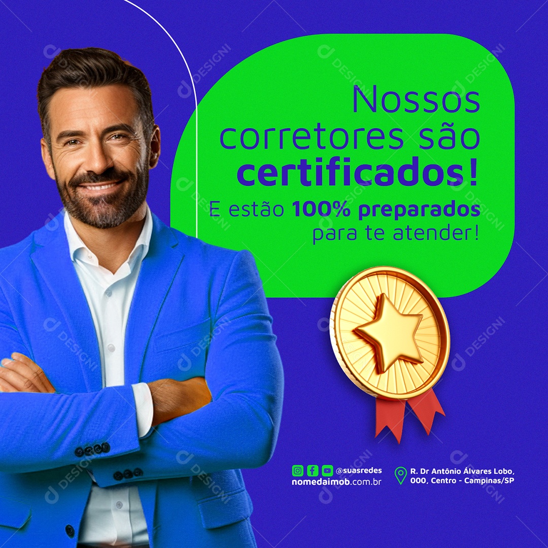 Imobiliária Nossos corretores são certificados Social Media PSD Editável
