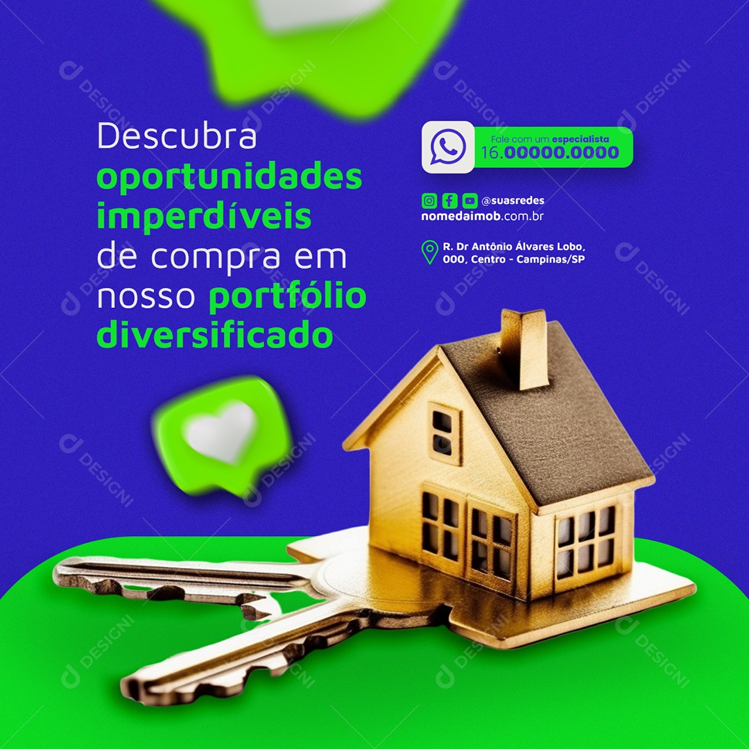 Imobiliária Descubra oportunidades imperdíveis de compra Social Media PSD Editável