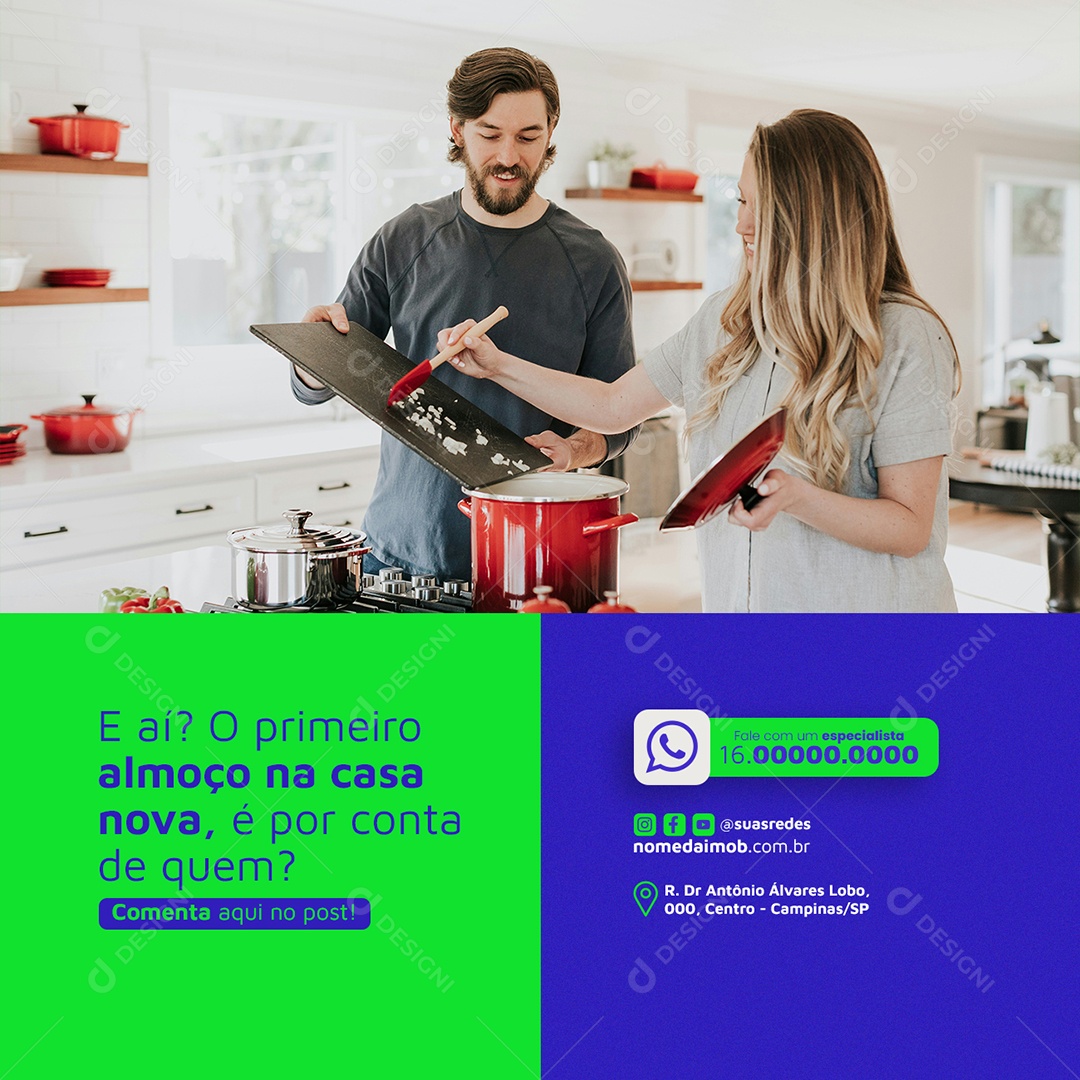 Imobiliária E aí O primeiro almoço na casa nova Social Media PSD Editável