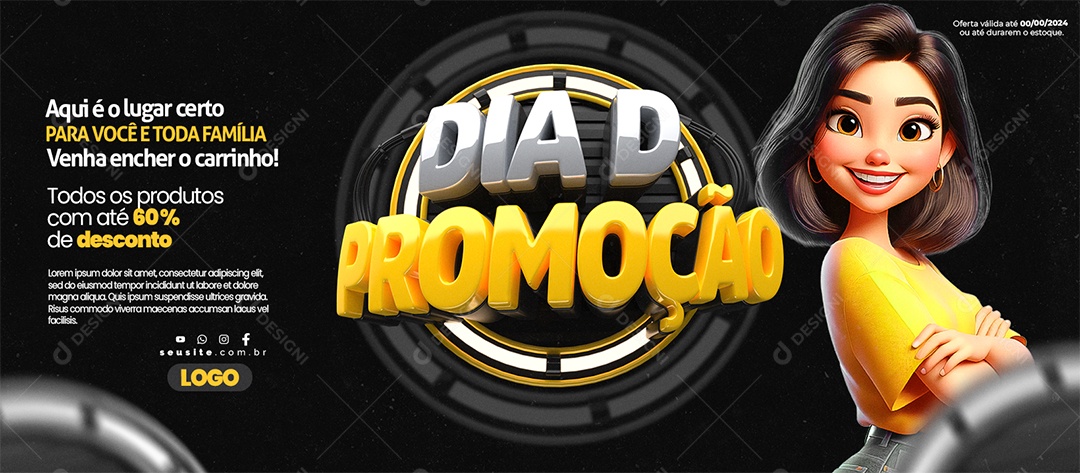 Banner Dia de Promoção Todos os produtos com até 70% de desconto Social Media PSD Editável