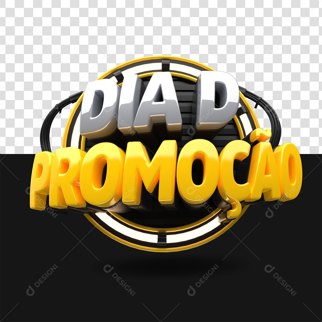 Dia de Promoção Selo 3D Cinza Amarelo e Preto para Composição PSD