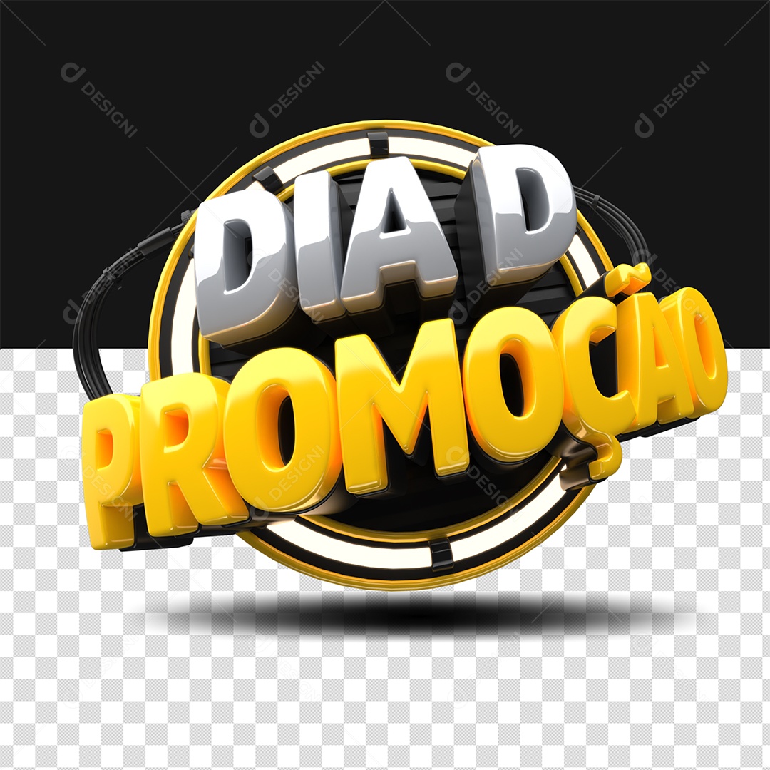 Selo 3D Dia de Promoção Cinza Amarelo e Preto para Composição PSD