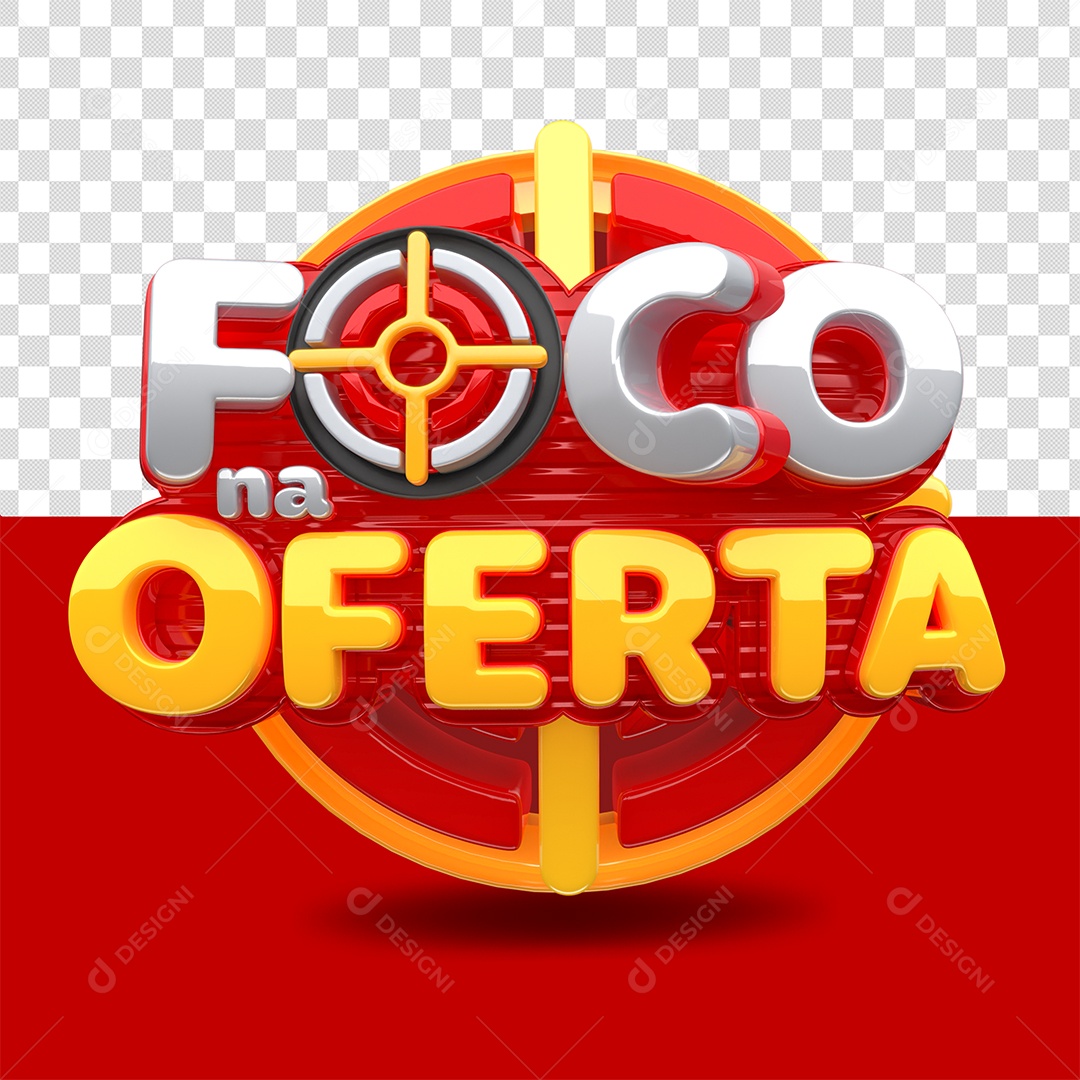 Selo 3D Foco na Oferta Selo 3D Vermelho Amarelo e Cinza para Composição PSD