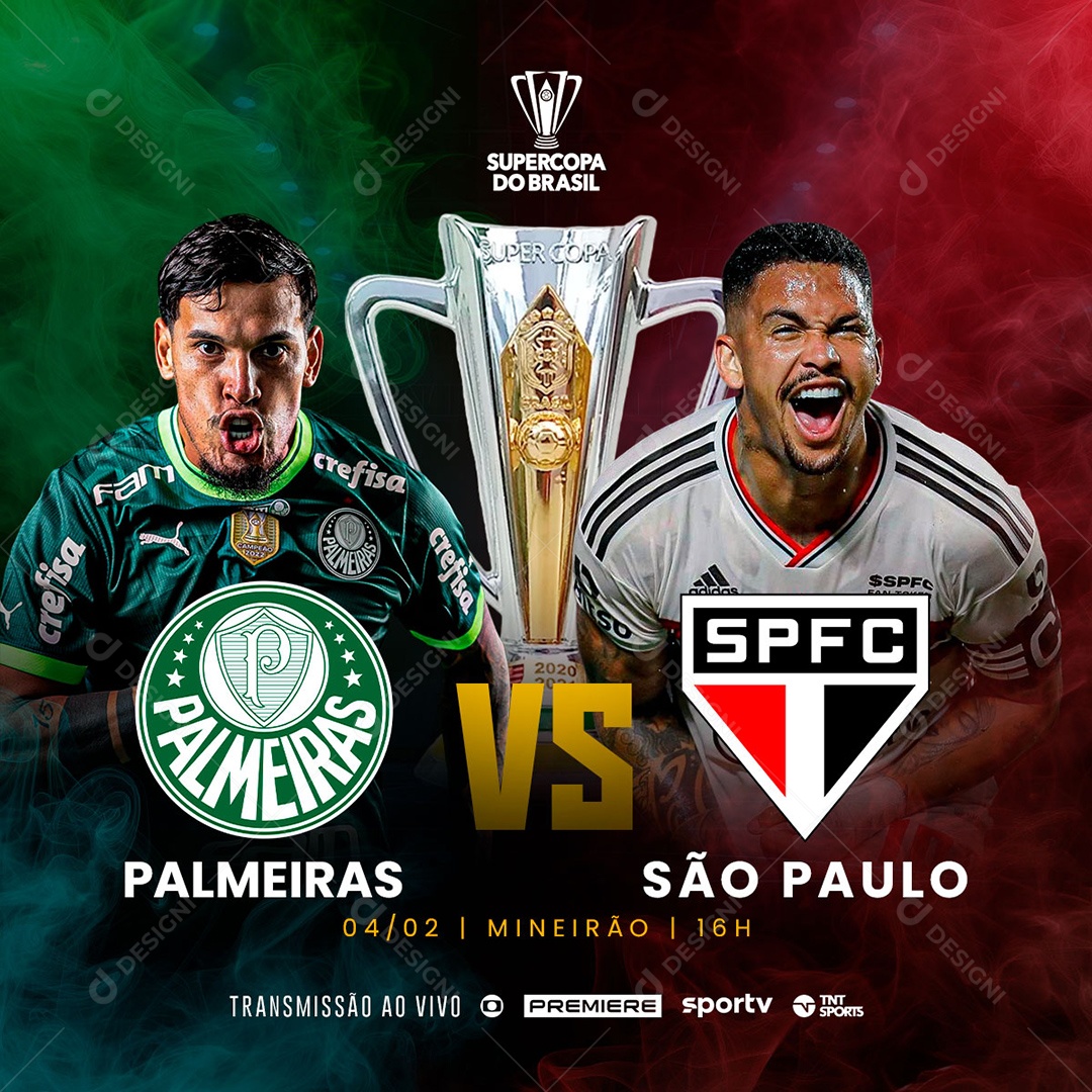 Social Media Jogo Super Copa do Brasil Palmeiras x São Paulo PSD Editável