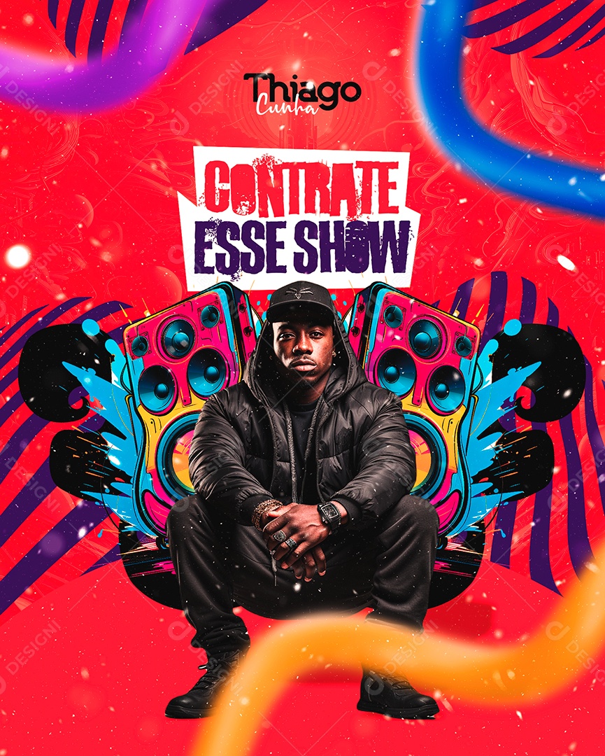 Flyer Carnaval Contrate esse Show Thiago Cunha Social Media PSD Editável