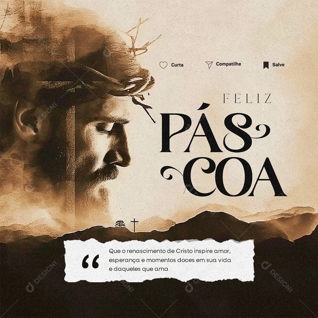 Feliz Páscoa Que o renascimento de Cristo inspire amor Social Media PSD Editável