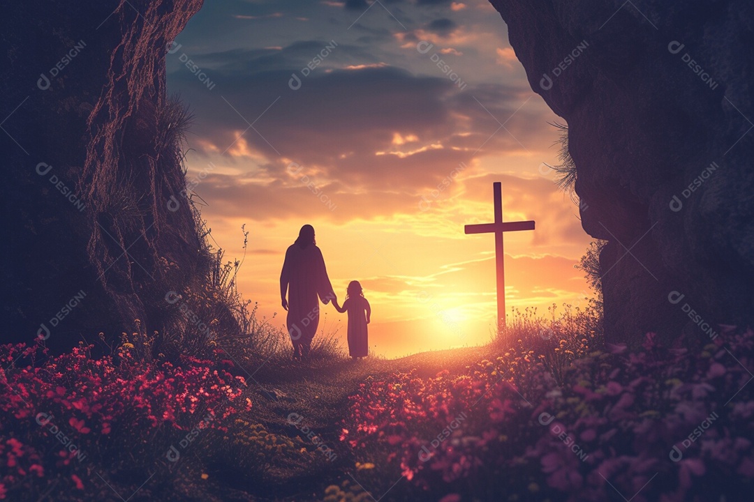 Silhueta de pessoas ao lado de Calvário