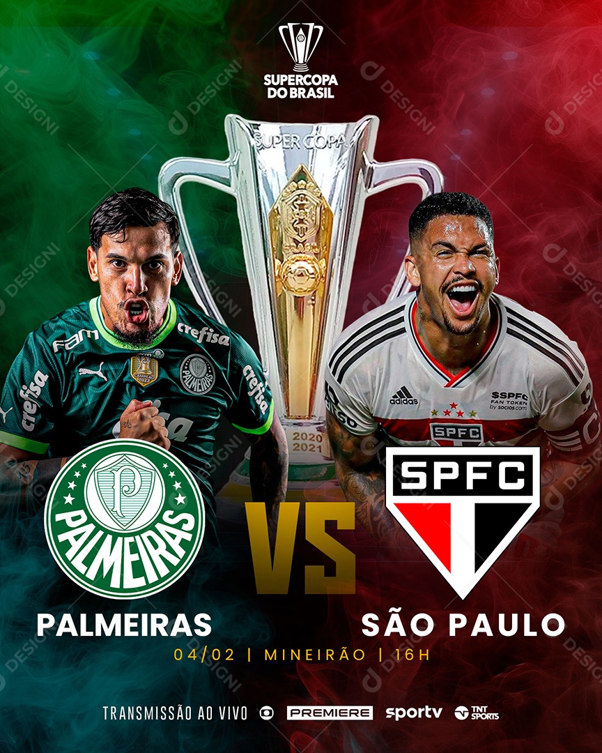 Jogo Super Copa do Brasil Palmeiras x São Paulo Social Media PSD Editável