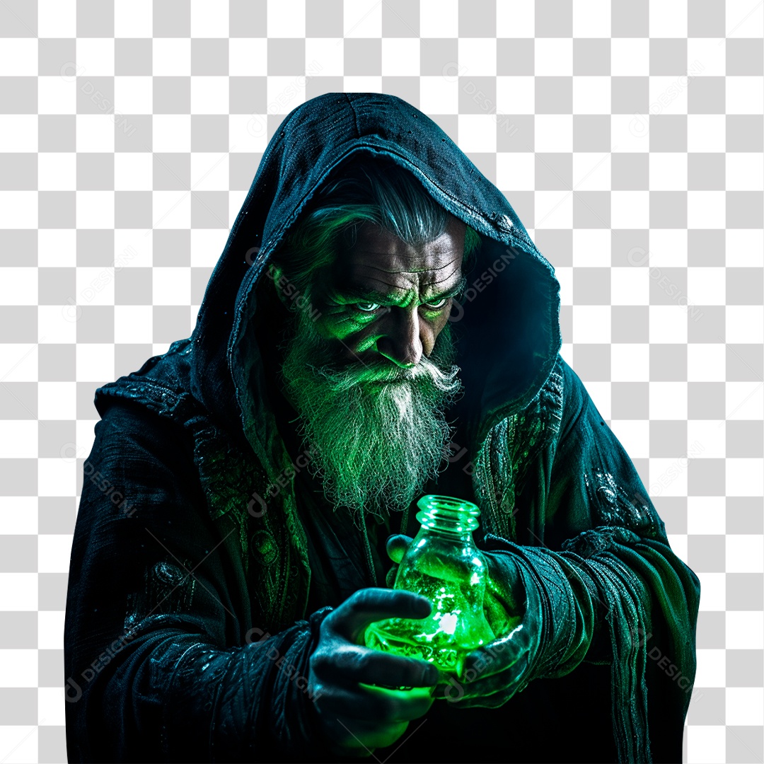 Homem Velho com Casaco Antigo Segurando Pote de Vidro PNG Transparente