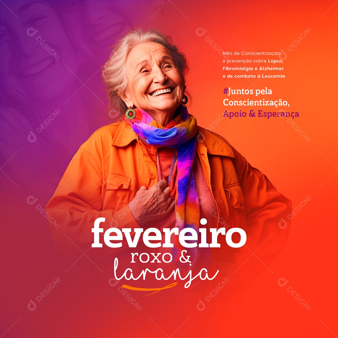 Fevereiro Roxo e Laranja Social Media PSD Editável