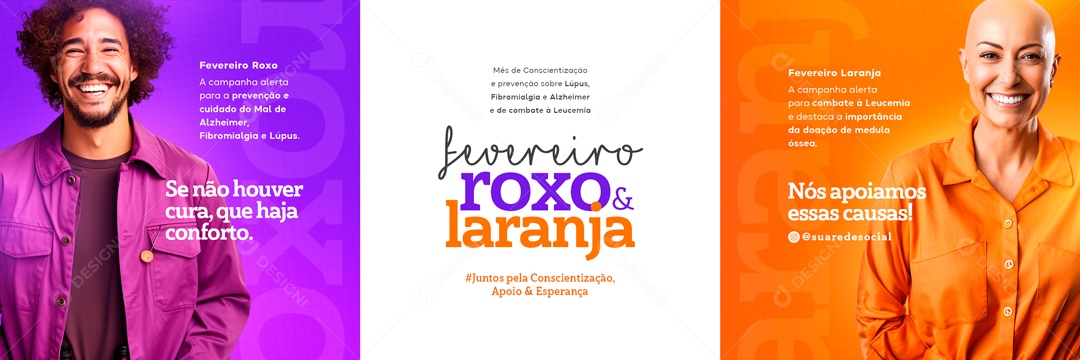 Carrossel Fevereiro Roxo e Laranja Nós Apoiamos essas Causas Social Media PSD Editável