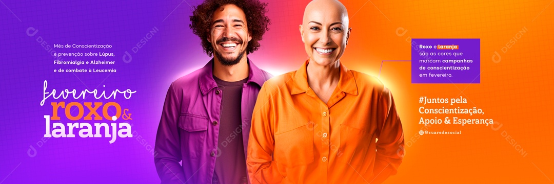 Carrossel Fevereiro Roxo e Laranja Mês De Conscientização Social Media PSD Editável