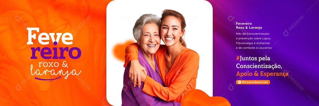 Carrossel Fevereiro Roxo e Laranja Mês De Conscientização e Prevenção Social Media PSD Editável
