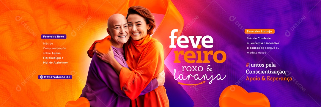 Carrossel Fevereiro Roxo e Laranja Juntos pela Conscientização Apoio e Esperança Social Media PSD Editável