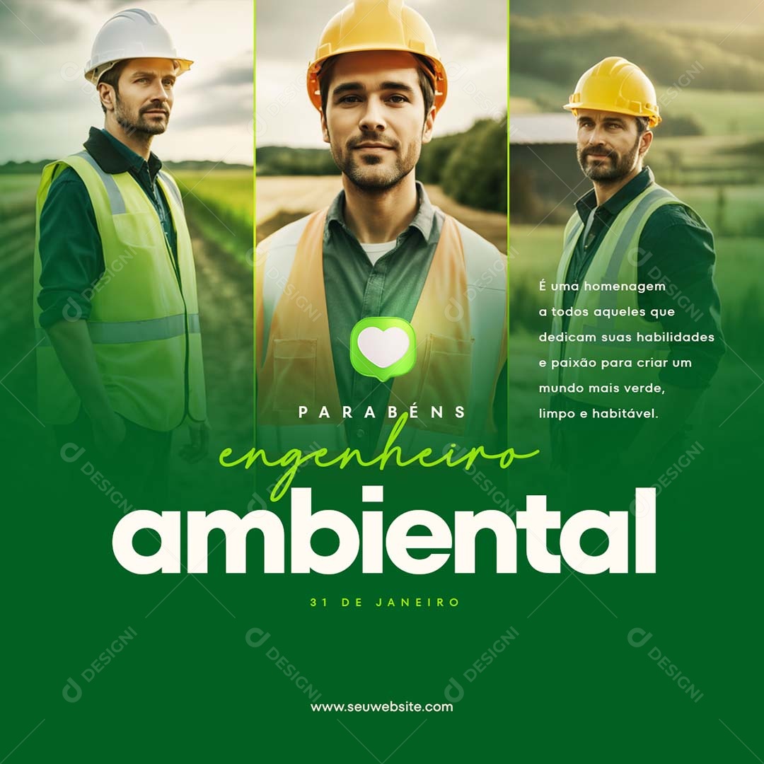 Dia Do Engenheiro Ambiental 31 de Janeiro Paixão para Criar um Mundo mais Verde Social Media PSD Editável