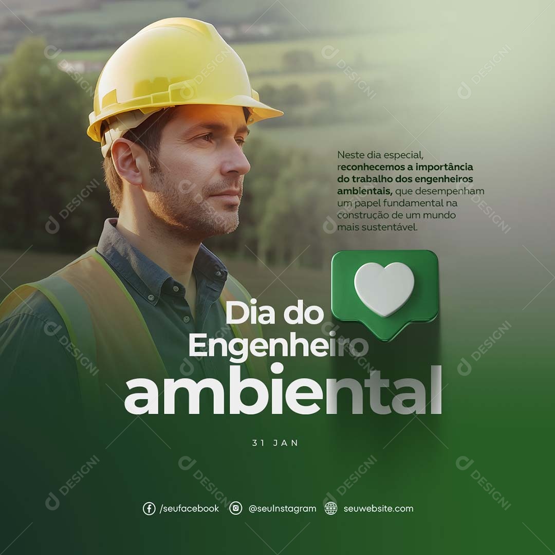 Dia Do Engenheiro Ambiental 31 de janeiro Social Media PSD Editável