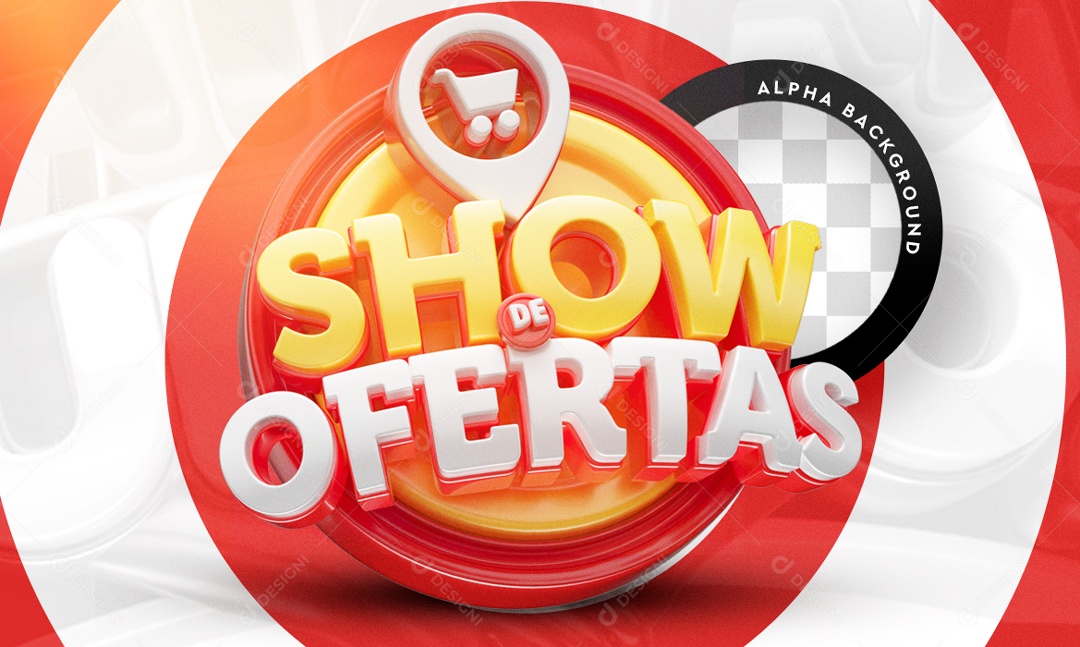 Show de Ofertas Selo 3D Vermelho Dourado Branco para Composição PSD