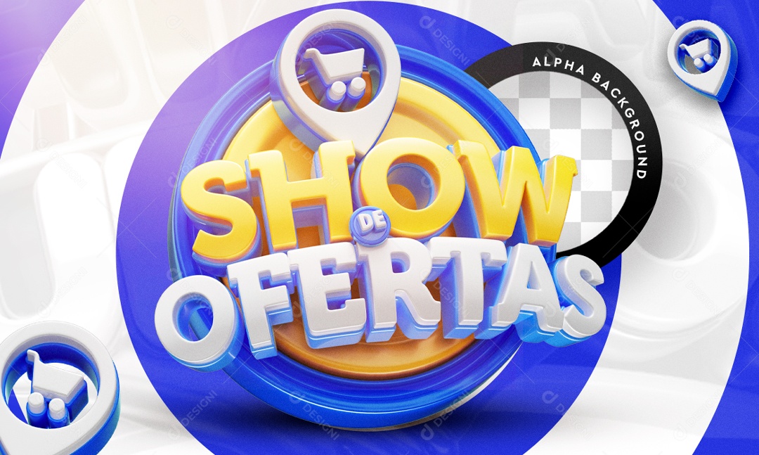Show de Ofertas Selo 3D Dourado Branco para Composição PSD