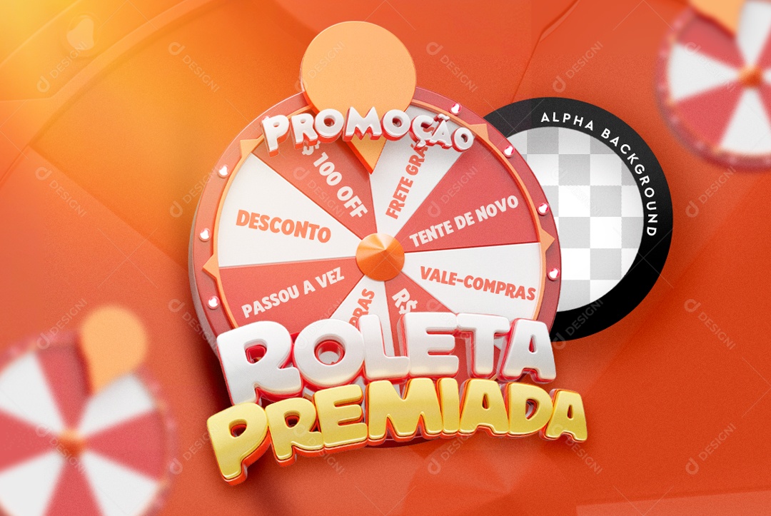 Roleta da Sorte Selo 3D Vermelho Branco Laranja para Composição PSD