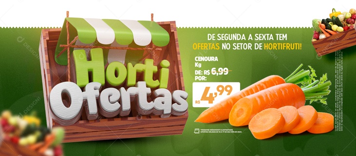 Carrossel Hortifruti Ofertas de Segunda a Sexta Cenoura KG de 6,99 por 4,99 Social Media PSD Editável