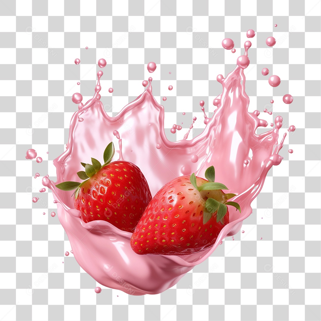 Splash de Leite com Morango PNG Transparente