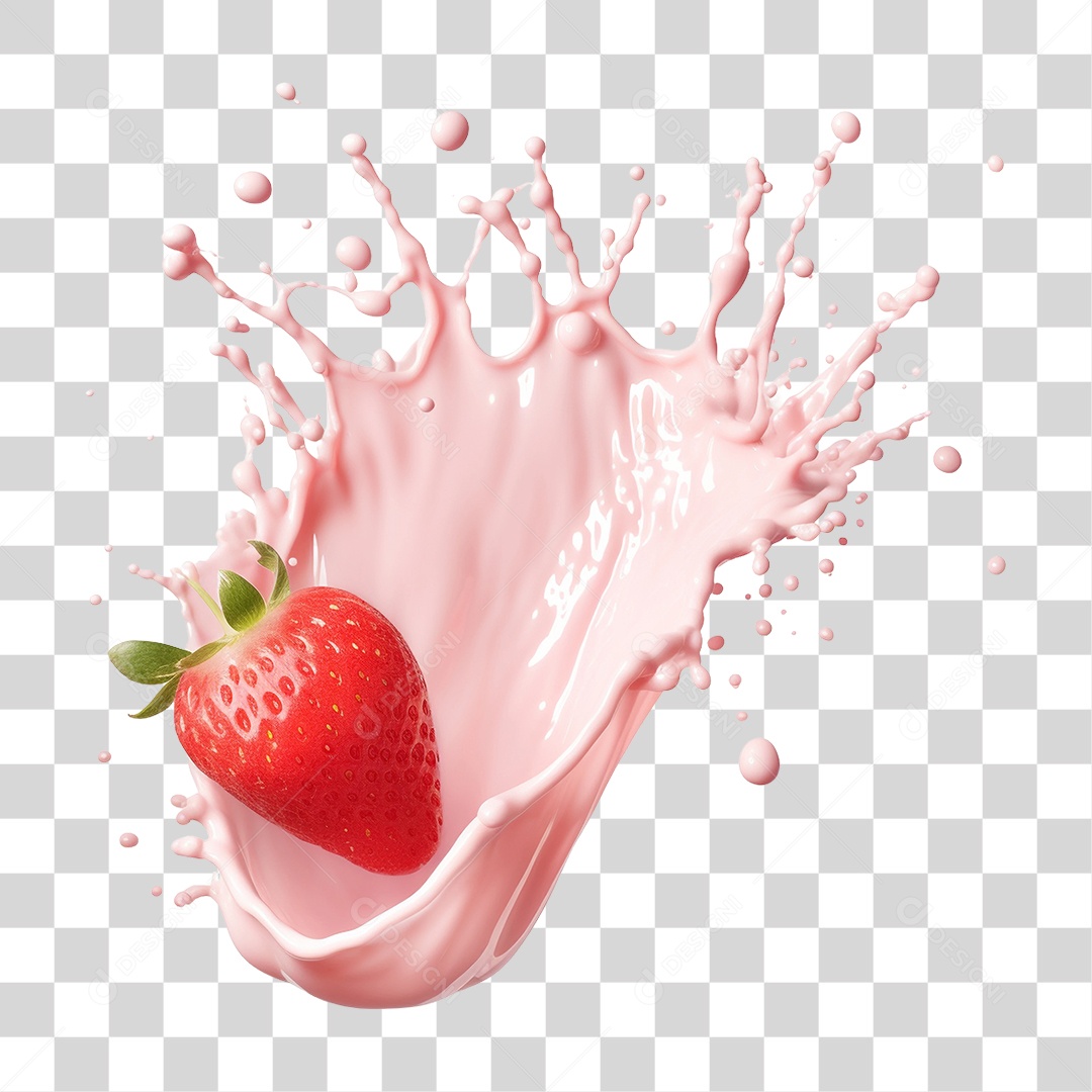 Splash de Leite com Morango PNG Transparente