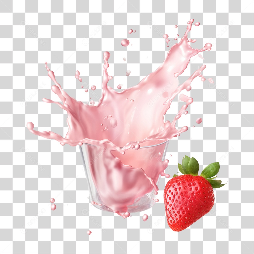 Splash de Leite com Morango PNG Transparente