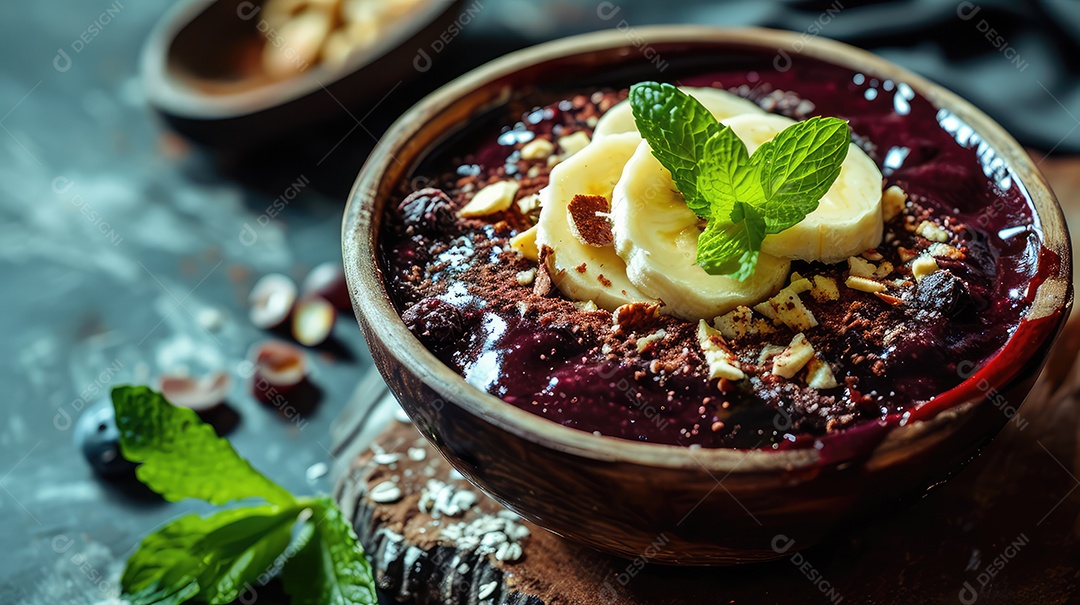 Tigela de açaí com banana e granola crocante