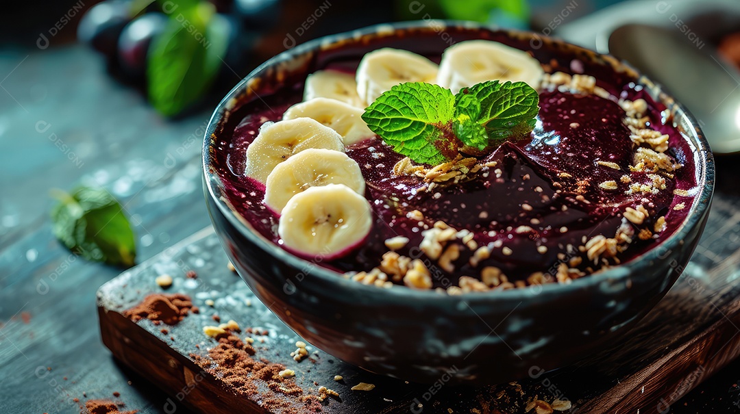 Tigela de açaí com banana e granola crocante