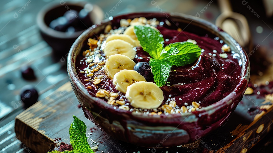Tigela de açaí com banana e granola crocante