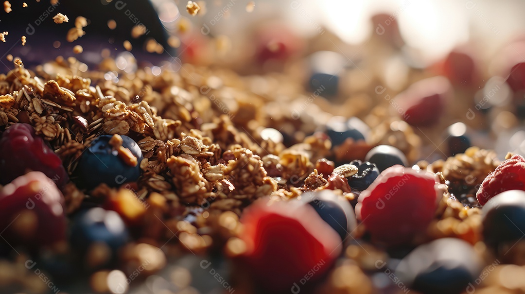 Granolas em uma Tigela sobre uma mesa de madeira