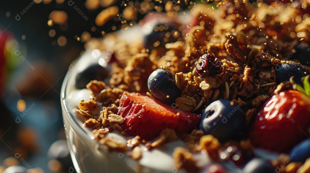 Granolas em uma Tigela sobre uma mesa de madeira