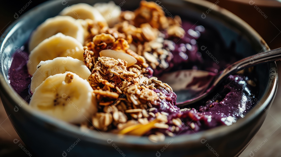 Granolas em uma Tigela sobre uma mesa de madeira