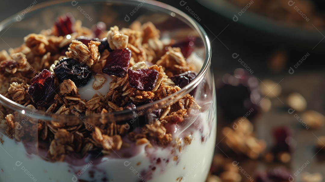 Granolas em uma Tigela sobre uma mesa de madeira