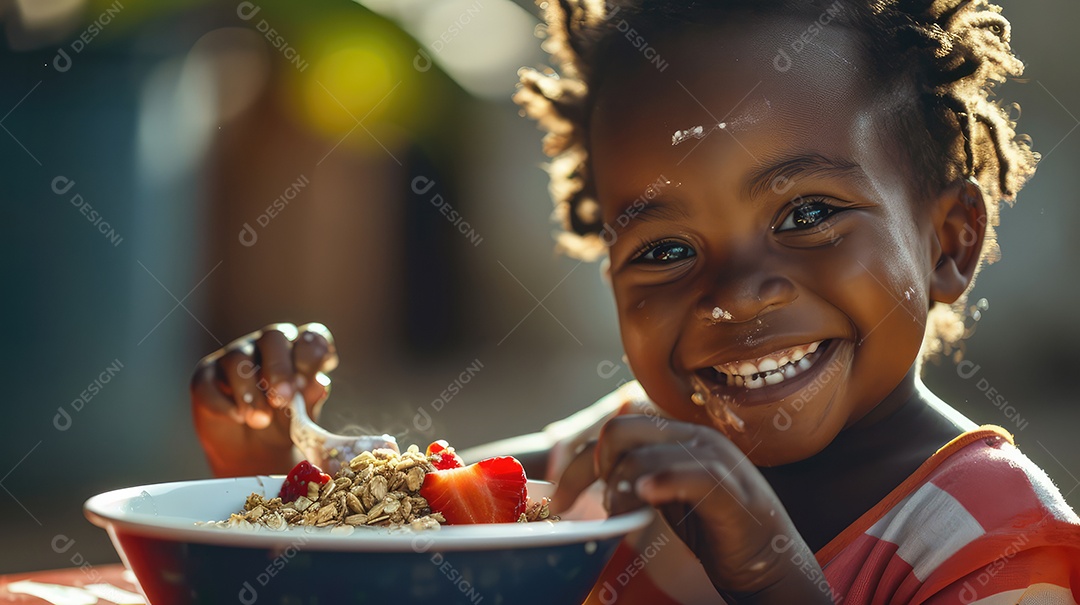 Linda criança se alimentando