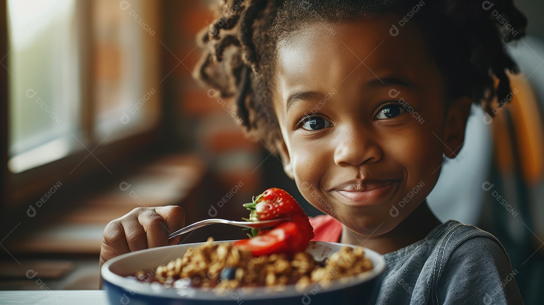 Linda criança se alimentando