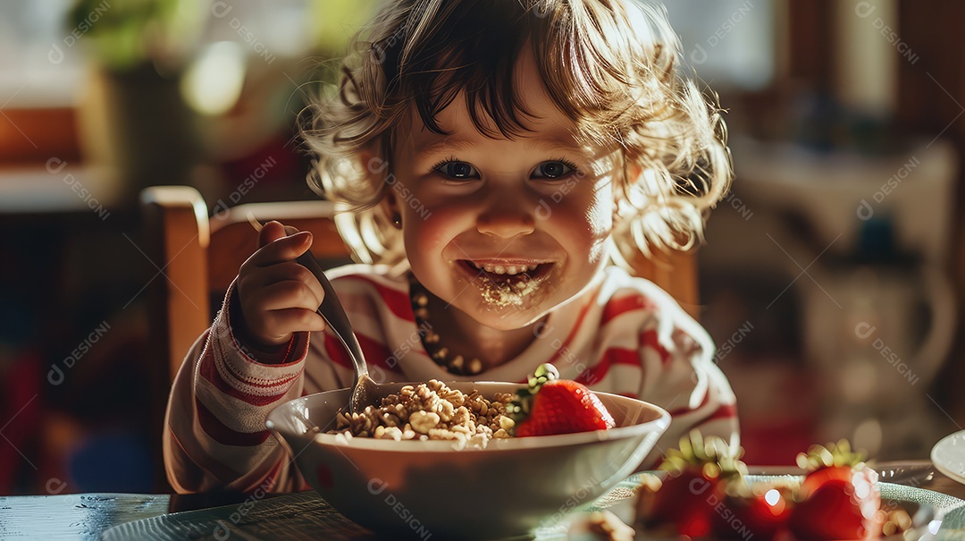 Linda criança se alimentando