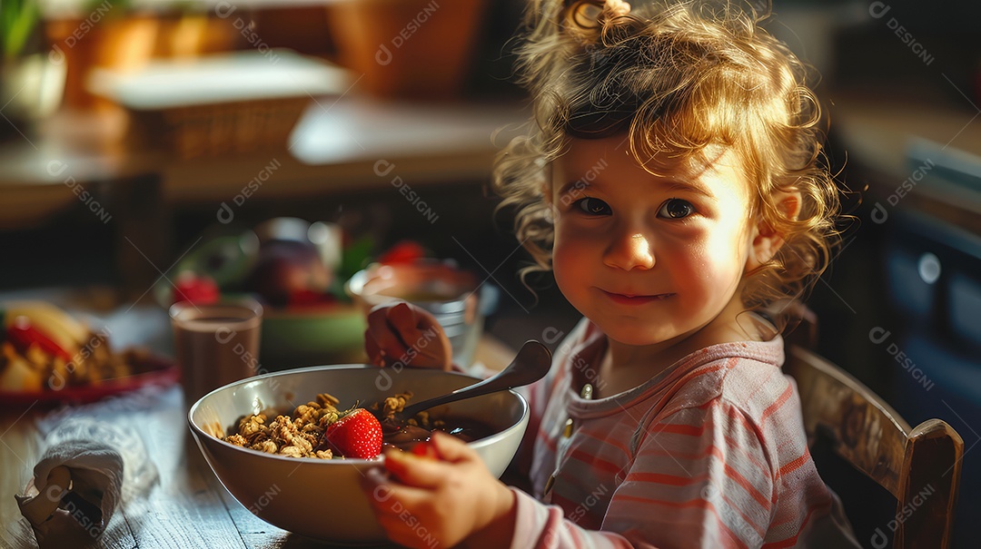 Linda criança se alimentando