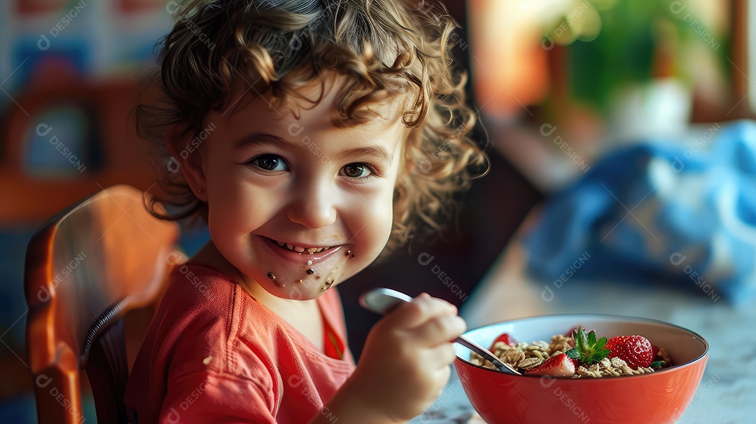 Linda criança se alimentando