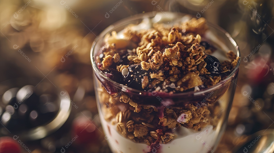 Comida sobre uma tigela de vidro em uma mesa de madeira