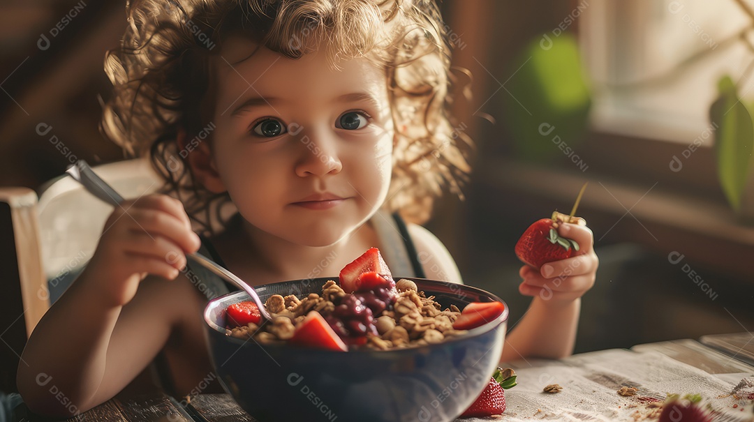 Linda criança se alimentando