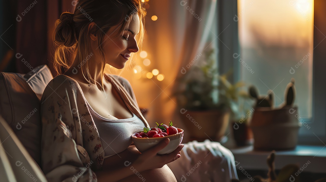 Retrato realista de mulher segurando tigela de comida