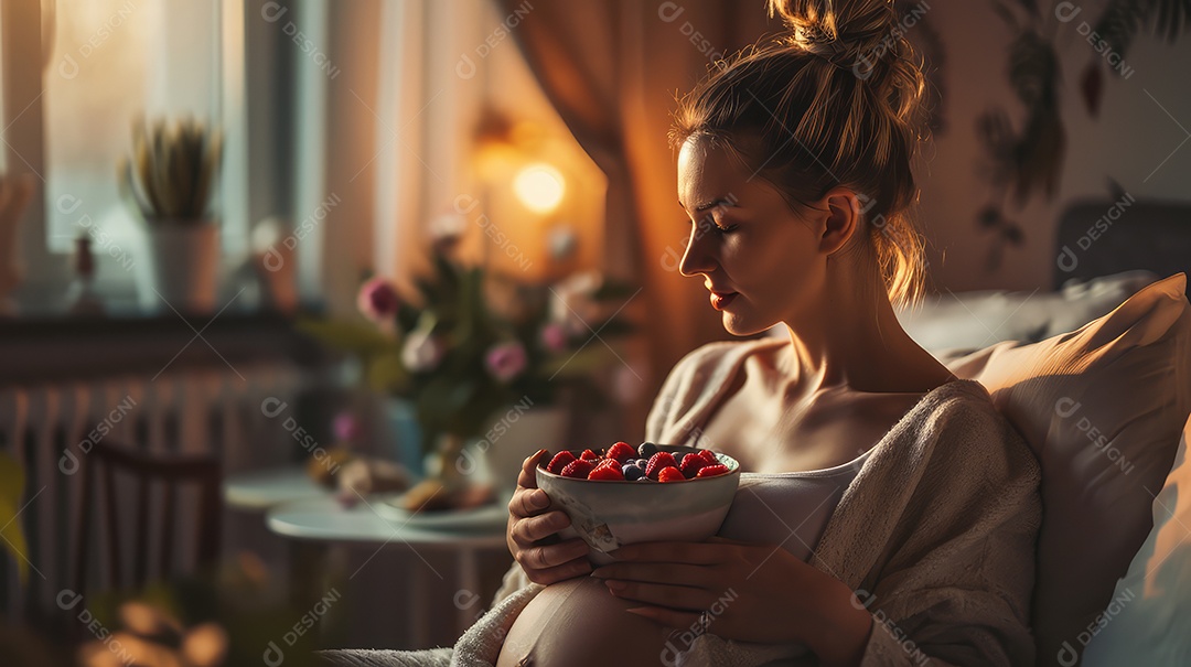 Retrato realista de mulher segurando tigela de comida